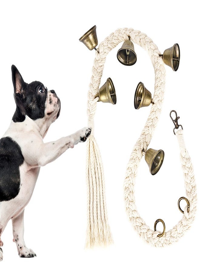 KLOGTSIND Dog Bell for Door Potty Training, Cotton Handwoven Dog Doorbell with 6 Extra Loud Bells for Dog Training, Adjustable Hanging Door Bell for Small Medium Large Dogs to Ring to Go Outside, Beige - Image 1